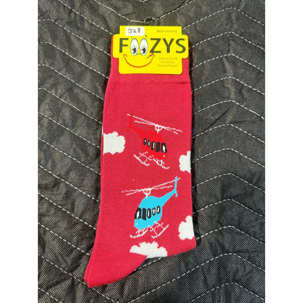Foozys Crew Socks Men 10-13 Red NWT Helicopter Aviation Novelty FM-33